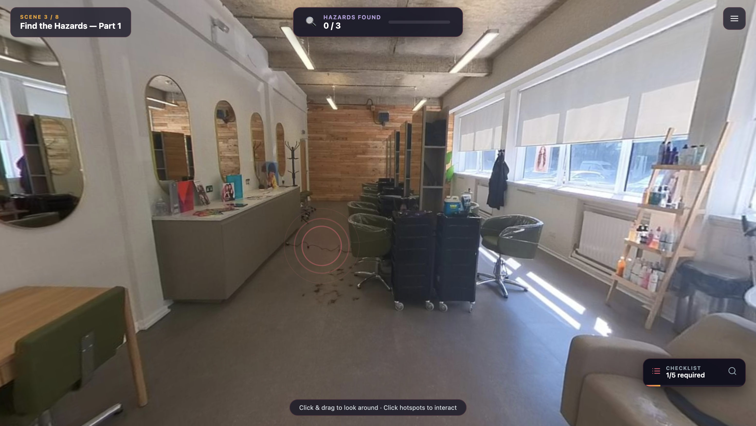 Find the Hazards: 360-degree salon view